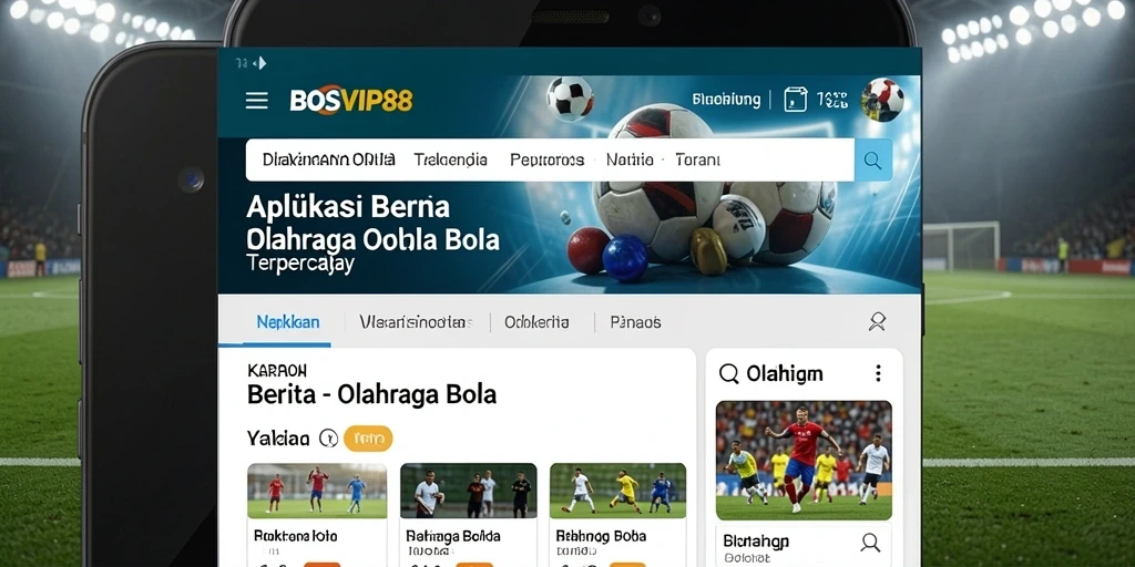 Antarmuka aplikasi BOSVIP88 yang menampilkan berita olahraga bola.