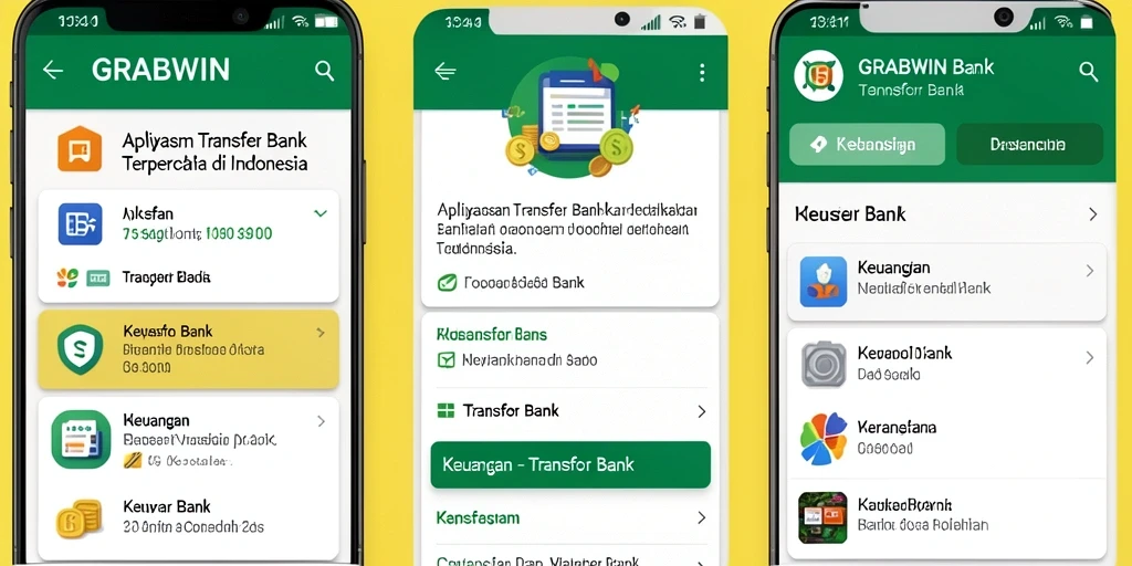Tampilan utama GRABWIN dengan fitur Transfer Bank yang efisien.