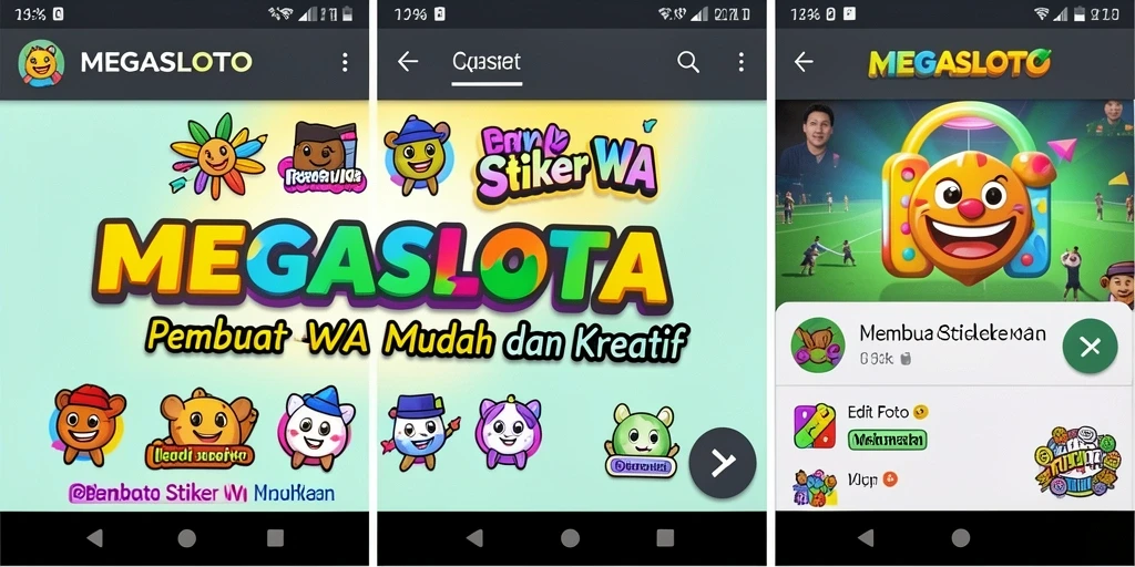 Antarmuka MEGASLOTO untuk membuat stiker WA yang kreatif.
